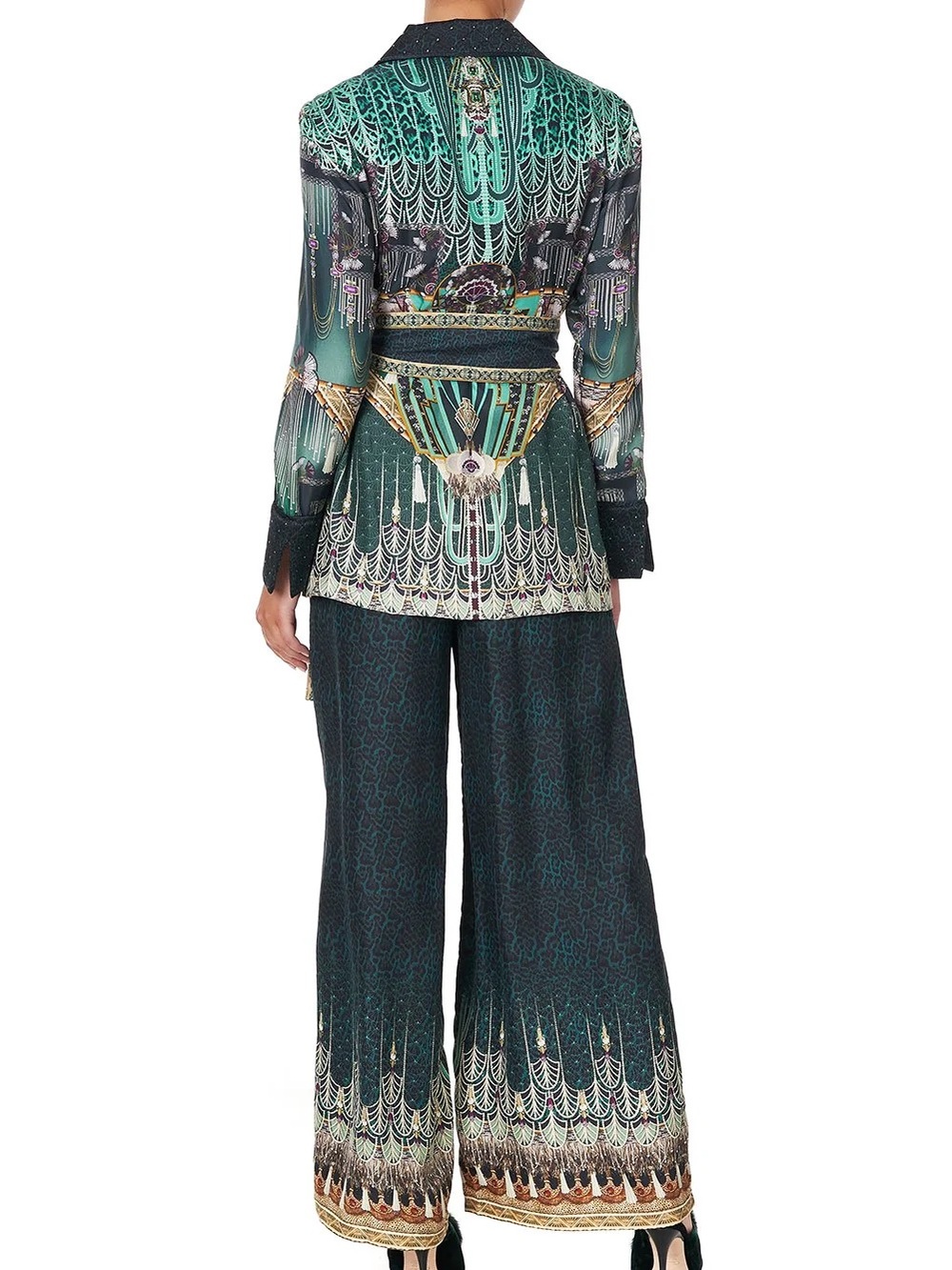 Camilla "Fitsgeralds Flapper" green silk art deco quilted jacket top M NO BELT - Picture 3 of 11